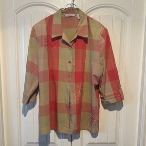 TanJay vintage Plaid Button-Front Shirt in Red and Olive